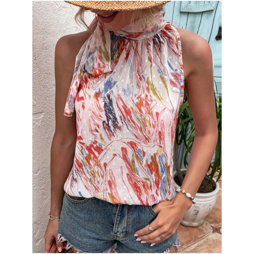 Tie dye Swiss Dot Halter Top - Picture 3 of 5
